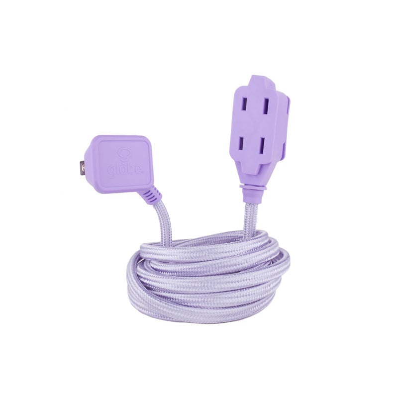 GLOBE Electric 22892 Designer Series 9-ft Fabric Extension Cord, 3 Polarized Outlets, Right Angle Plug, 125 Volts, Metallic Purple - Image 1